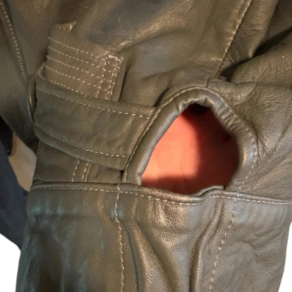 🛑SOLD🛑Mike & Chris VTG Rupert Double Breasted Hooded Grey Leather Jacket S - Picture 6 of 10